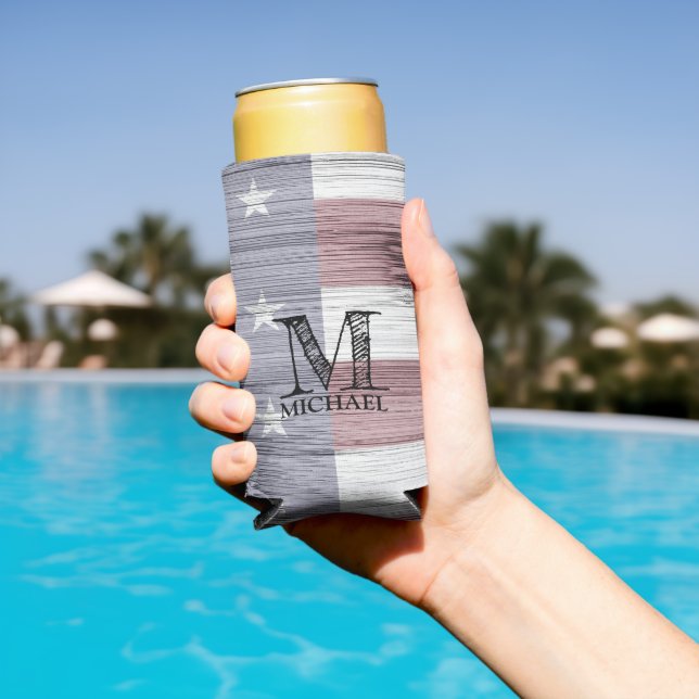 US-Flagge Rustic Red White Wood Monogram Selters Dosenkühler (In Situ Pool)