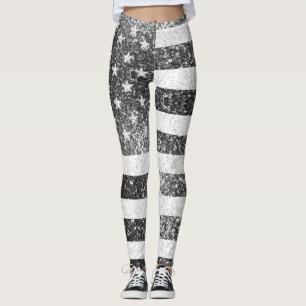 US-Flagge Rustic Schwarz-weiß Sparkle bling 4. Jul Leggings