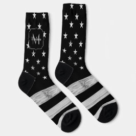 US-Flagge Rustic Wood Schwarz-weiß America Monogra Socken