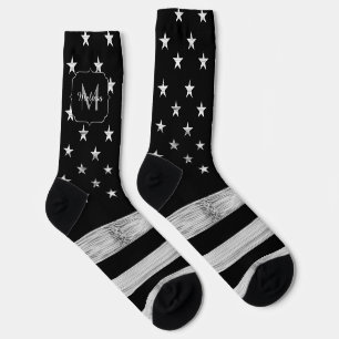 US-Flagge Rustic Wood Schwarz-weiß America Monogra Socken