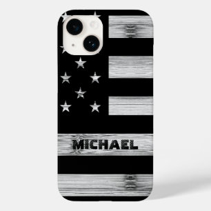 US-Flagge Rustic Wood Schwarz-weiß Monogram Case-Mate iPhone 14 Hülle