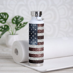 US-Flagge rustikale Glitzern in Rot-Blau Glitzer Trinkflasche
