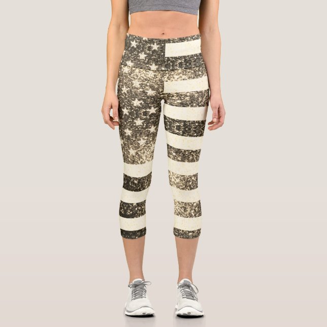 US-Flagge Rustikale Goldfische Glitzern Capri Leggings (Vorderseite)