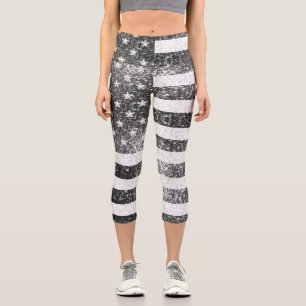 US-Flagge Rustikale Schwarz-weiße Silberschmiede G Capri Leggings