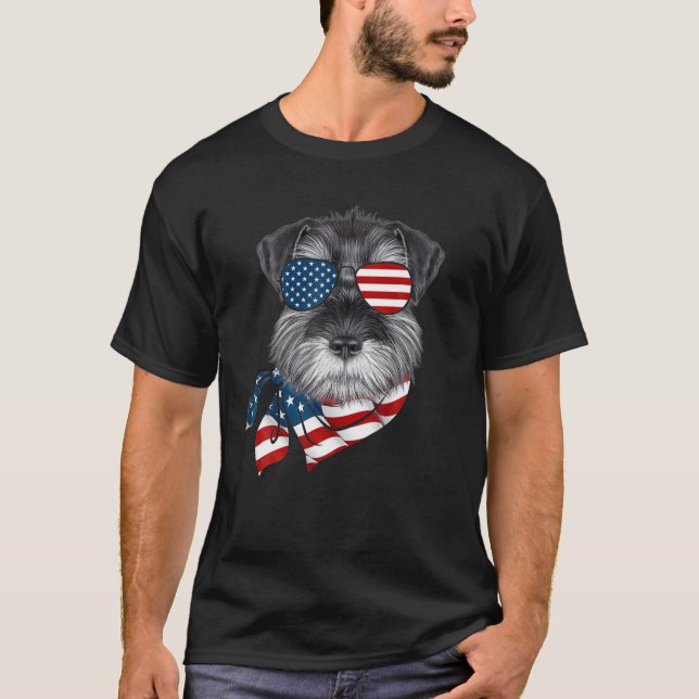 US-Flagge Schnauzer Patriotic 4te July Hund Lover T-Shirt (Vorderseite)