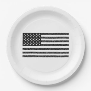 US-Flagge Schwarz-Weiß-Vintag-Retro Pappteller