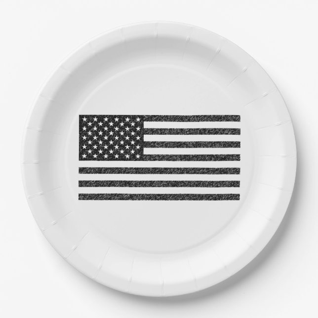 US-Flagge Schwarz-Weiß-Vintag-Retro Pappteller (Vorderseite)