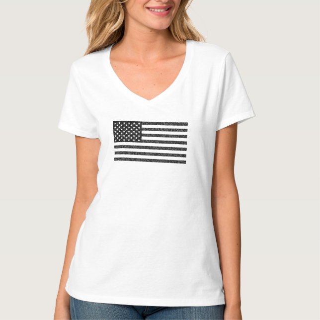 US-Flagge Schwarz-Weiß-Vintag-Retro T-Shirt (Vorderseite)
