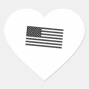 US-Flagge Schwarz-Weiß Vintage Retro Herz-Aufkleber