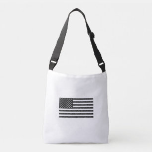 US-Flagge Schwarz-Weiß Vintage Retro Tragetaschen Mit Langen Trägern