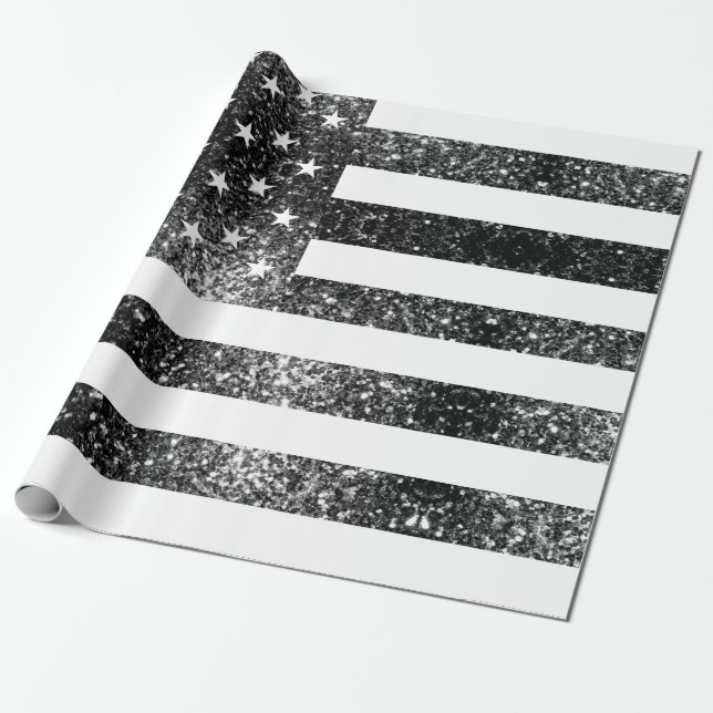 US-Flagge Schwarzweiß-Glitzern Glitzer Geschenkpapier (Ungerollt)