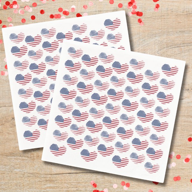 US Flagge Serviette (Cute Patriotic American Flag Rustic Heart Pattern Napkins)