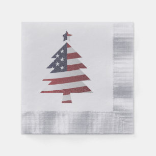 US Flagge Snowy Christmas Tree Patriotic Serviette