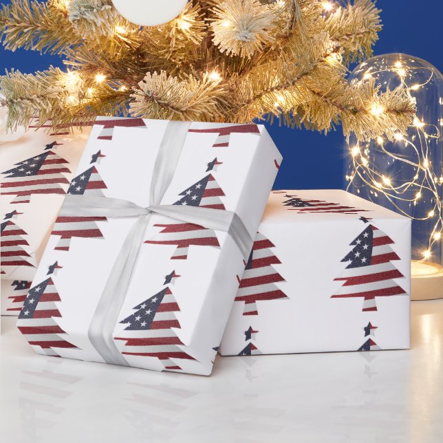 US Flagge Snowy Christmas Tree Patriotic W Geschenkpapier (Feiertage)