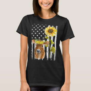 US-Flagge Sonnenblumen Kuh für Männer Frauen Junge T-Shirt