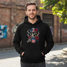 Us-Flagge-Totenkopf und Rosen-Kaffe-Hoodie-Design