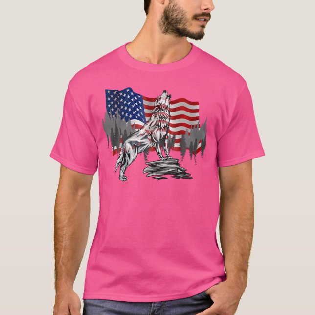 US-Flagge trifft Wolf T-Shirt (Vorderseite)