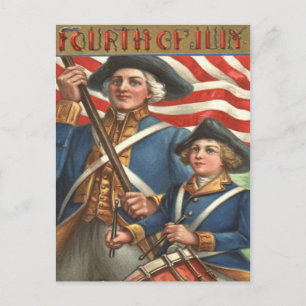 US-Flagge Trommlerjunge Soldat Feuerwerk Postkarte