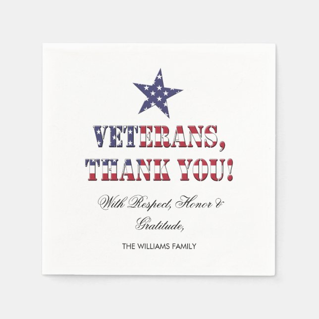 US Flagge Typografy Veterans Vielen Dank Serviette (Vorderseite)