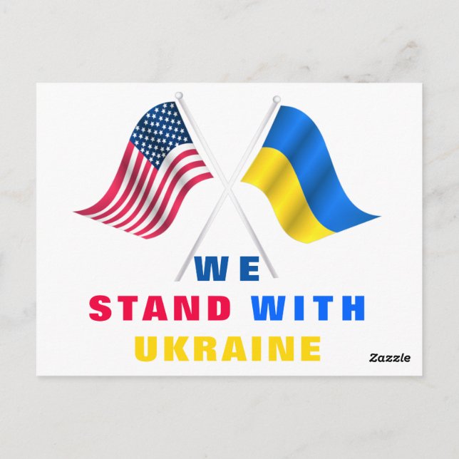 US-Flagge - ukrainische Flagge - Wir stehen mit de Postkarte (Rückseite)