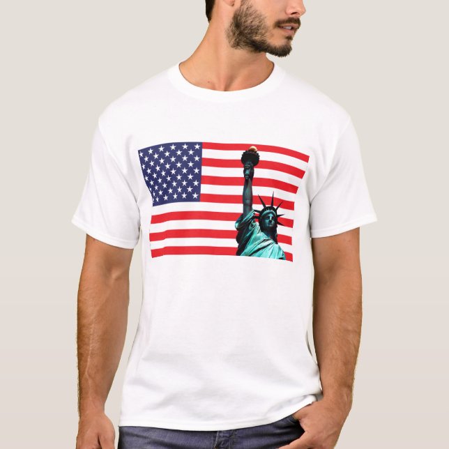 US-Flagge und Freiheitsstatue T-Shirt (Vorderseite)