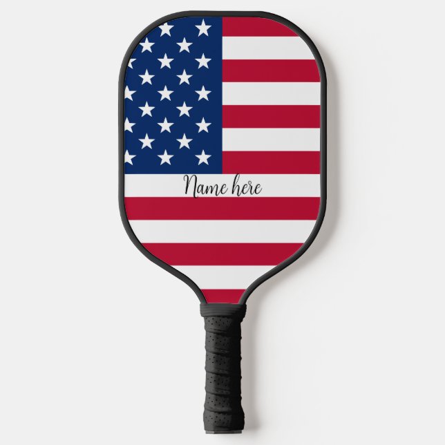 US-Flagge und Ihr Name Pickleball Schläger (Vorderseite)