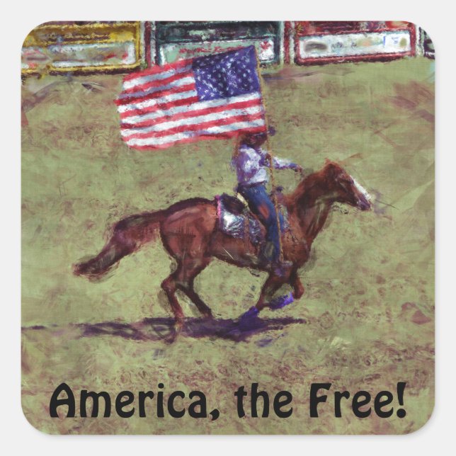 US-Flagge und Pferdewächter Amerikanische Rodeo Ar Quadratischer Aufkleber (Vorderseite)