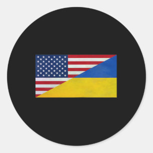 US-Flagge und ukrainische Flagge - Partnerschaft u Runder Aufkleber