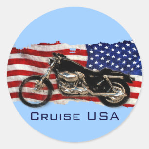 US-Flagge, US Flagge, Motorrad, Motorrad Runder Aufkleber