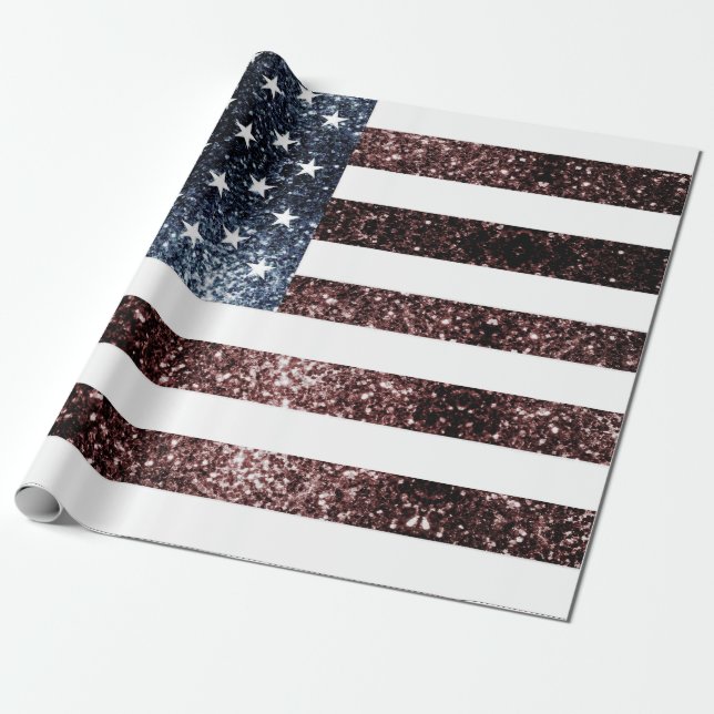 US-Flagge Vintage blaue Glitzern Glitzer Geschenkpapier (Ungerollt)