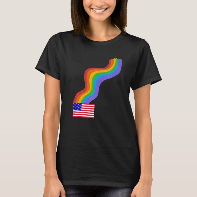 US-Flagge Wavy Rainbow ROYGBIV Prix in USA Ra T-Shirt (Vorderseite)