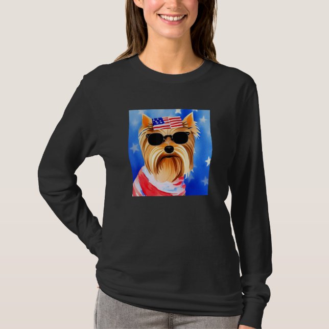 US-Flagge Yorkshire Terrier Hund Patriotisch Ameri T-Shirt (Vorderseite)