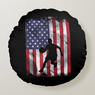 US-Flaggen-Basketball Vintage Patriotischer Baller Rundes Kissen