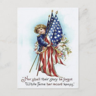 US-Flaggen-Jungen-Kranz-Blumen-Gedenktag Postkarte