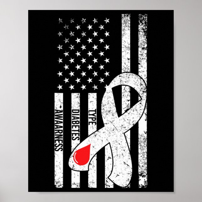 US-Flaggen-Schleife Typ-1-Diabetes-Bewusstsein Dia Poster (Vorne)