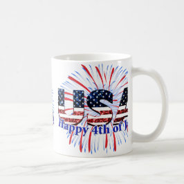 US-Glitzer mit Textflagge Feuerwerk am 4. Juli Kaffeetasse