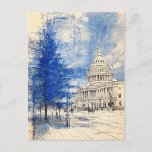 US Hauptstadt Hill Christmas Tree Illustrationskar Feiertagspostkarte