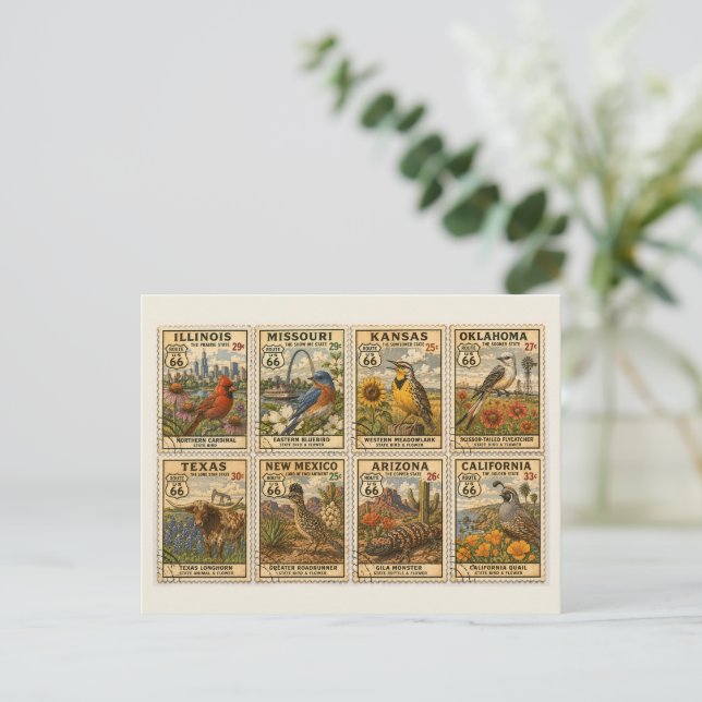 US Highway Stamps Retro Schreibwaren Postkarte (Stehend Vorderseite)