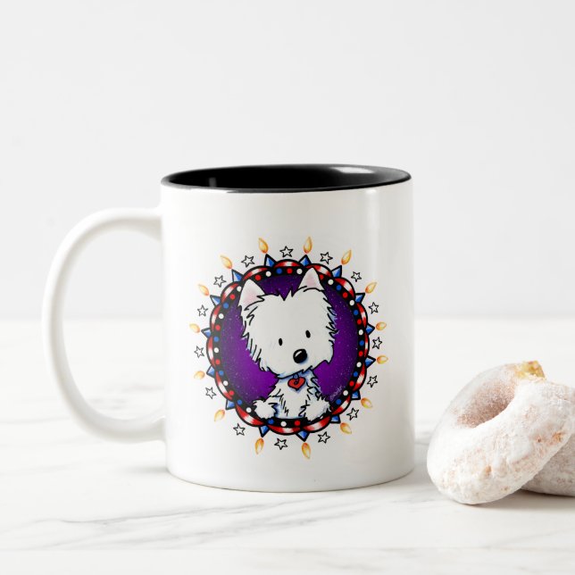 US July 4. Westie Zweifarbige Tasse (Mit Donut)