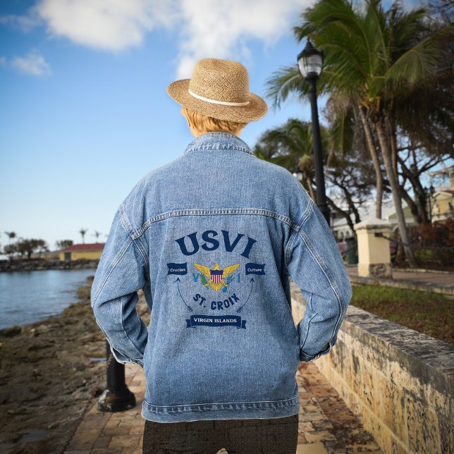 US Jungfrau Islands Flag St. Croix USVI Karibik Jeansjacke (US Virgin Islands Flag St. Croix USVI Tropical Denim Jacket wear the U.S. Virgin Islands Flag. )