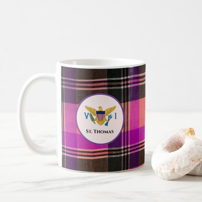 US Jungfrau Islands Flag St. Thomas Madras USVI Kaffeetasse (Mit Donut)