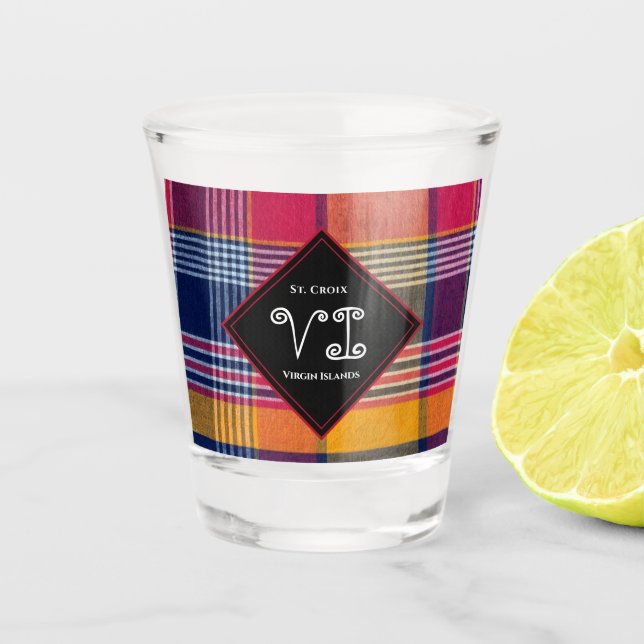 US Jungfrau Islands St. Croix USVI Madras Muster Schnapsglas (Vorderseite)