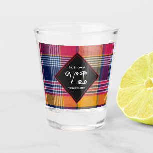 US Jungfrau Islands St. Thomas USVI Madras Kariert Schnapsglas