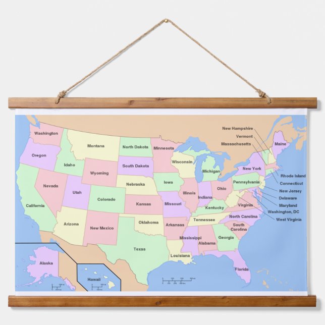 US-Karte Wandteppich Mit Holzrahmen (Vorne)