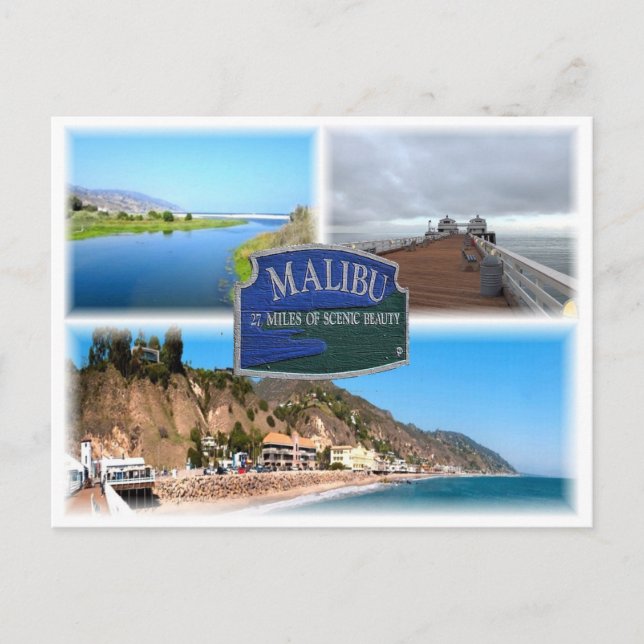 US Los Angeles - Malibu - Lagoon - Pier - Strand Postkarte (Vorderseite)