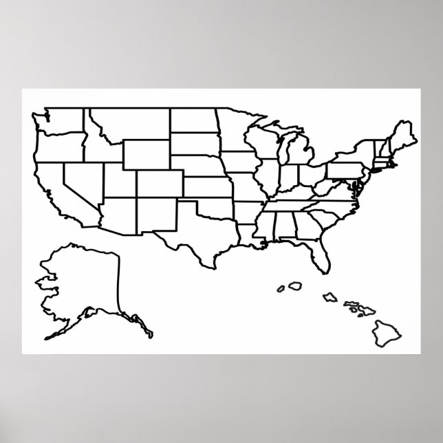 US Map Blank Kontur United Staaten Poster (Vorne)
