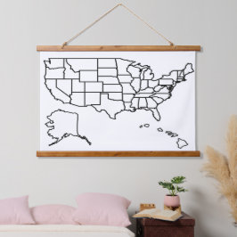 US Map Blank Kontur United Staaten Wandteppich Mit Holzrahmen