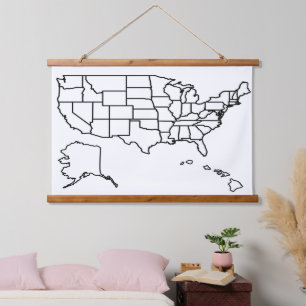 US Map Blank Kontur United Staaten Wandteppich Mit Holzrahmen