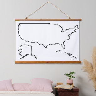 US Map Blank Kontur United Staaten Wandteppich Mit Holzrahmen