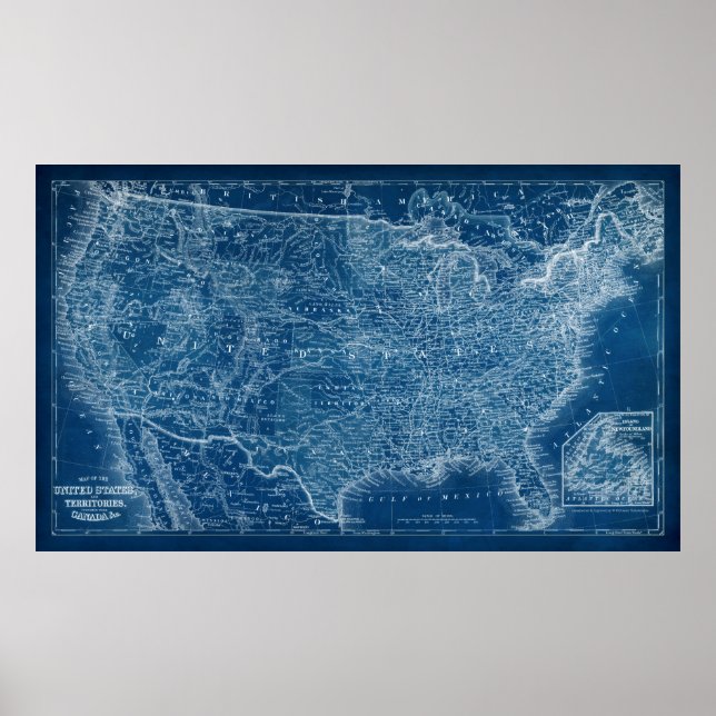 US Map Blueprint Poster (Vorne)